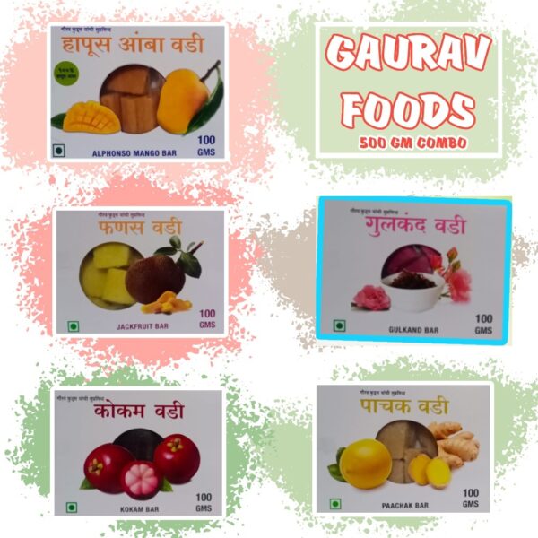 Gaurav Foods Fruits Vadi Combo 7 - Amba Vadi, Fanas Vadi, Gulkand Vadi, Kokum Vadi, Pachak Vadi