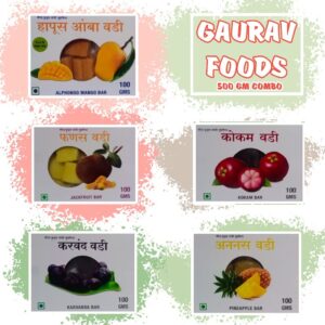 Gaurav Foods Fruits Vadi Combo 5 (500gm) - Mango Bar, Jackfruit Bar, Kokum Vadi, Karvand Bar, Pineapple Bars