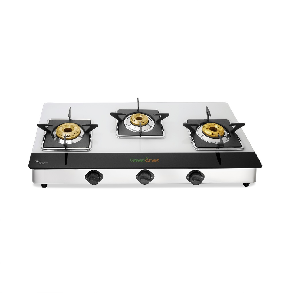 Greenchef Blaze Gas Stove 3 Burners, Glass Top Manual Stainless Steel Gas Stove