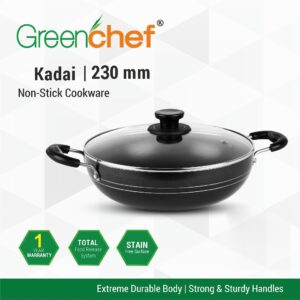 Greenchef Namo IB Non Stick Kadai, greenchef Induction Base kadia, Namo 230mm non-stick kadai, namo kadai with lid, non-stick 23cm kadai with lid