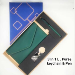 Ladies Walled Green colour, metal keychain and pen