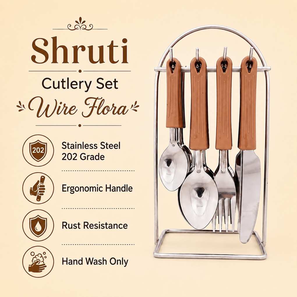 Shruti Stainless Steel 202 Grade Wire Flora Cutlery Set with Ergonomic Handle, Rust Resistance and Hand Wash Only