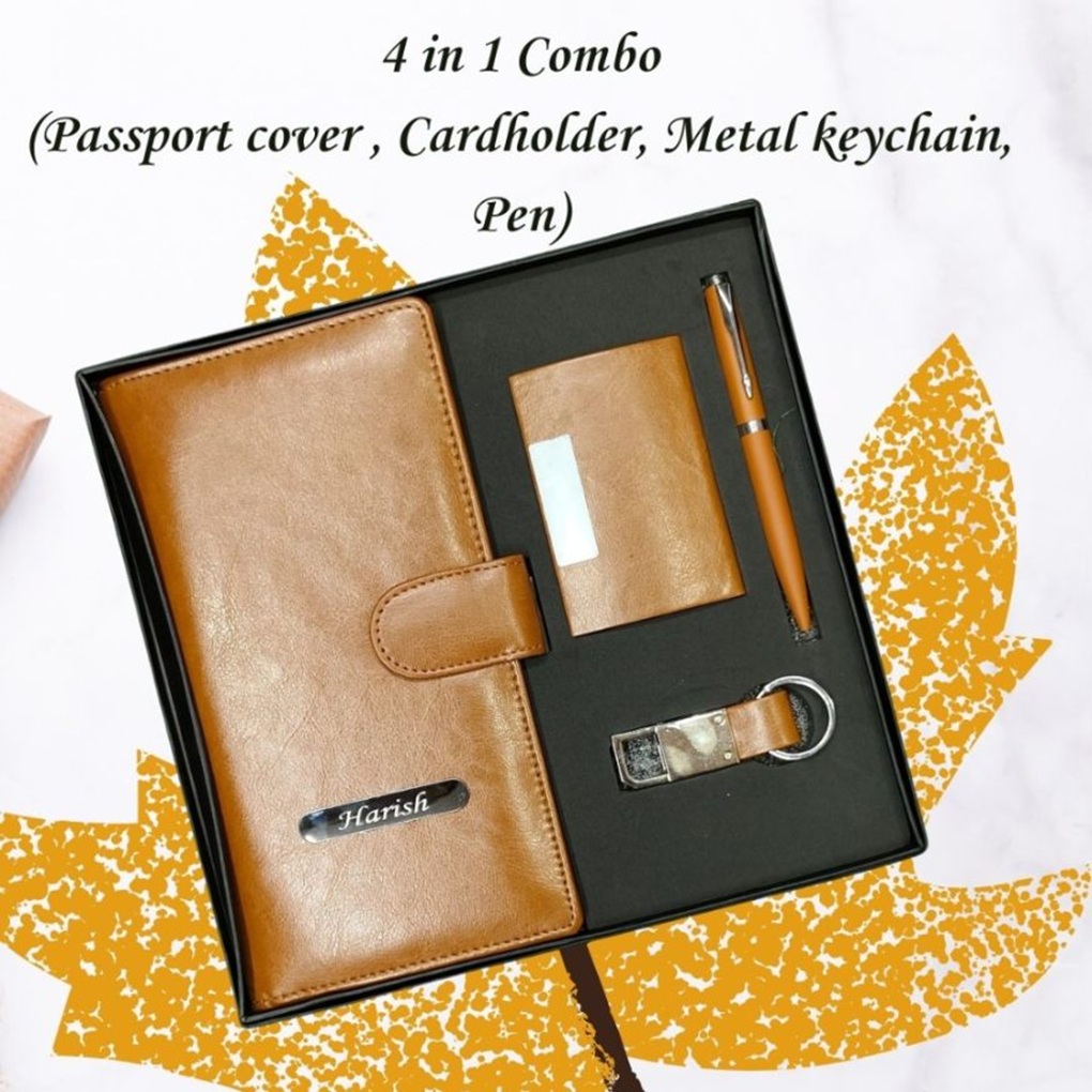 4 in 1 Combo Gift - Passport Cover, Card Holder, Metal Keychain, & Pen 4 in 1 Combo Gift - Passport Cover, Card Holder, Metal Keychain, & Pen