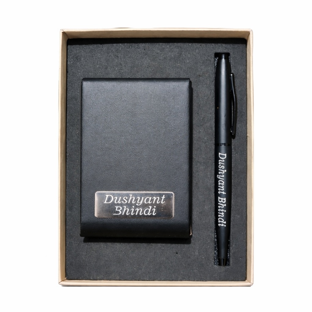 Business Card Holder & Pen with Name Engraved