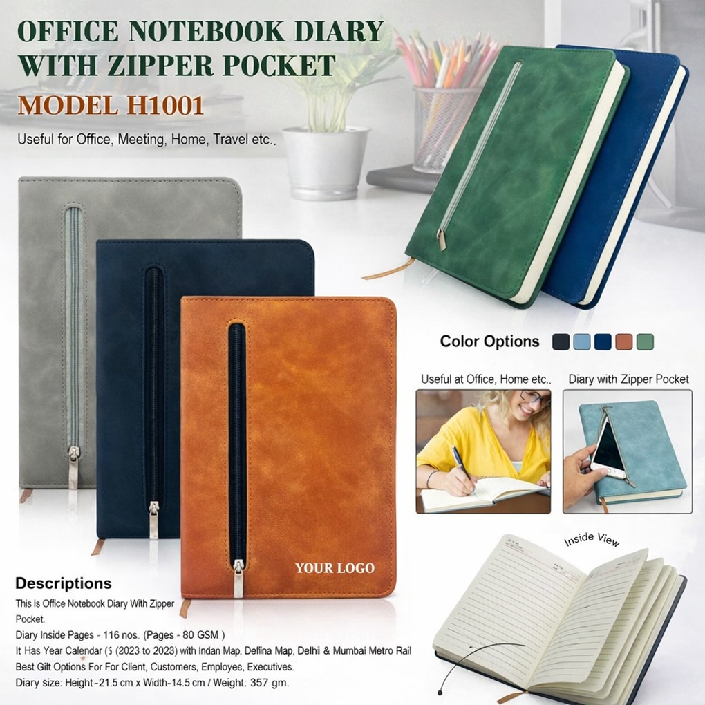 Office Notebook Diary with Zipper Pocket - Model H1001 Office Notebook Diary with Zipper Pocket - Model H1001