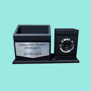 Pen Holder with Clock (Silver Base)