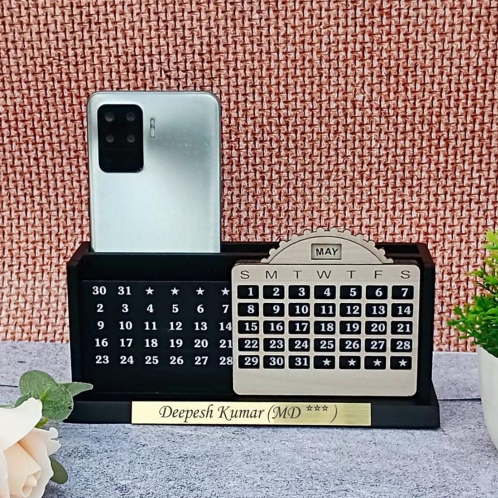 Pen & Mobile Holder with Moving Calendar (Engrave Name on it)