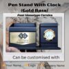 Pen Stand with Clock Gold Base