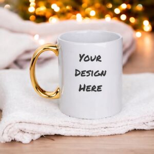 White Ceramic Coffee Mug with Gold Handle