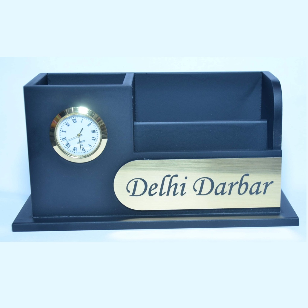 Wooden Pen Mobile Holder with Clock